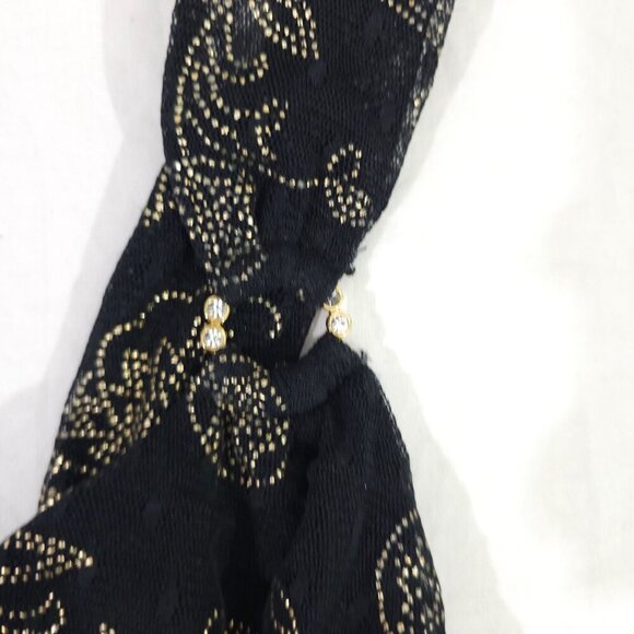 Black Gold Metallic Floral Sleeveless Tank Top With Rhinestone Strap Express S - Picture 3 of 9